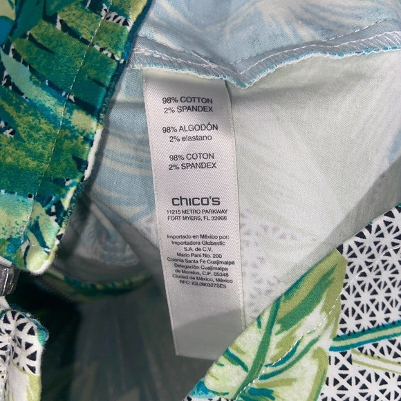 Chicos Jacket Womens 2 Green Blue Floral 3/4 Sleeve Full Zip Up Collared Casual - Picture 6 of 15